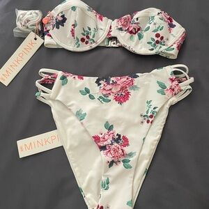 MINKPINK Floral Bikini with Pink and Green Accents